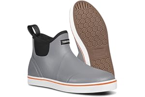 TerraTrax Men's Waterproof Deck Boots - Anti-Slip Natural Rubber Fishing & Sailing Ankle Rain waterproof shoes for men with Memory Foam (Sizes 7-14)
