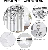WELTRXE Grey Eucalyptus Shower Curtain 183x183 cm with 12 Hooks Polyester view 4