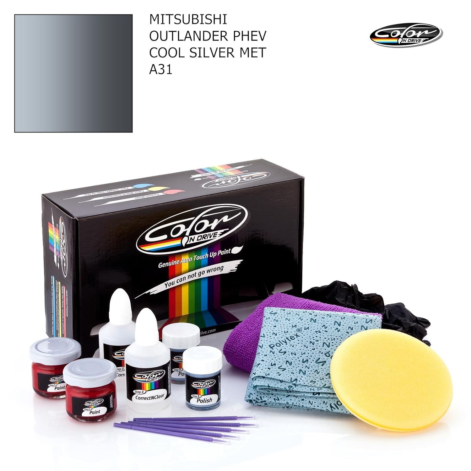 MITSUBISHI OUTLANDER PHEV / COOL SILVER MET A31 / COLOR N DRIVE TOUCH UP PAINT SYSTEM FOR