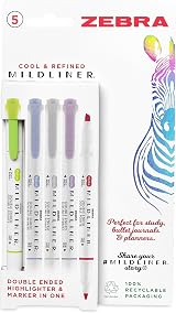 Zebra Pen MILDLINER Dual Tip Highlighters 5 Pack Pastel Broad Fine Tips view 1