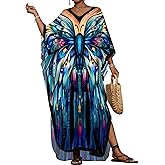 Bsubseach Kaftan Dresses for Women Floral Print Caftans Bathing Suit Cover Ups Plus Size Long Beach Coverup Dress
