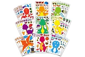 DUJAA 27 Sheet Dinosaur Stickers, Make Your Own Dinosaur Stickers for Kids，Make a Face Stickers Dinosaur Birthday Party Supplies,DIY Project Dino Theme Birthday Party Favor for Kids