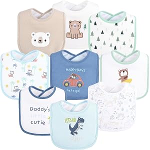 BEBE FAVOUR 9 Pack Baby Bibs for Drooling and Teething Thick Absorbent Bibs Soft Quilted 3 Layer Hook and Loop Embroidered