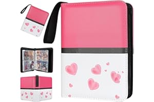 FOOTJKYX Collectible Trading Card Albums,4 Pocket Card Binder, 400 Double Sided Pocket PU Premium Zip Trading Collection Binderwith 50 Removable Sleeves, Card Folder forTCG, Sports Cards (Pink White)