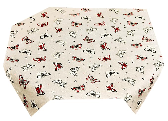 Lashuma Tischdecke 80 x 80 cm | Rot - Beige | Mitteldecke | Tischtuch Quadratisch | Küchendecke | 100% Baumwolle