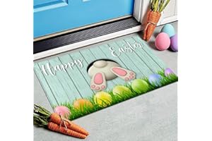 AUSTAB Easter Welcome Door Mat Bunny Tail Spring Floor Mat Indoor Outdoor Entrance Bathroom Door Mat Non-Slip Washable Greeting Party Decorations 17 X 29 Inches
