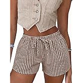 Aoulaydo Casual Shorts for Women Gingham Boxer Shorts for 2026 Summer Beach Bottoms