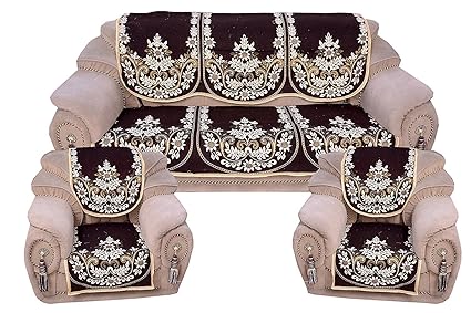 ElegantHomes Cotton Sofa Cover Set for 5 Seater - Coffee