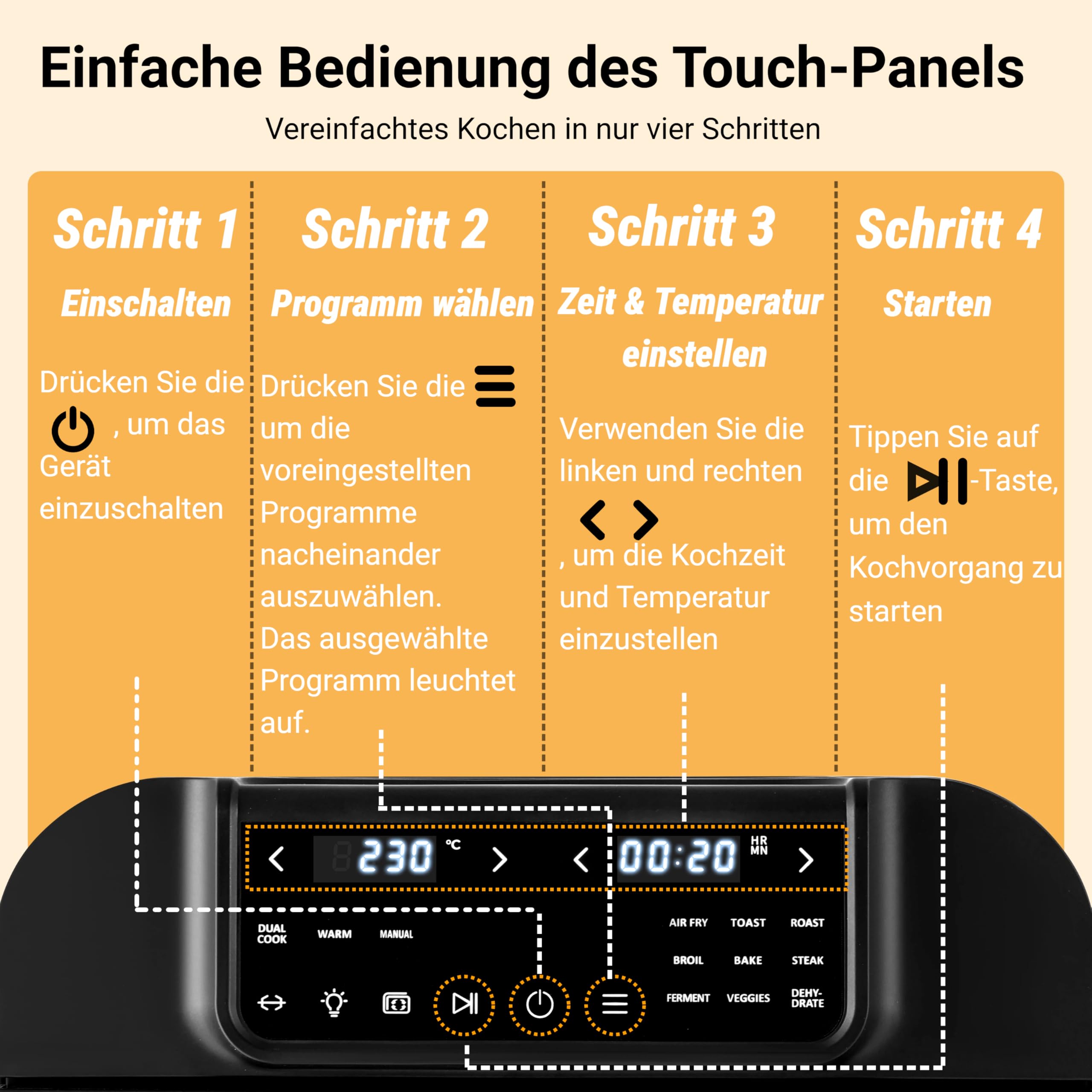 16L Heißluftfritteuse XXL mit Rotisserie Große Kapazität Bis zu 230°C 9 smarte Kochfunktionen Air Fry Roast Grill Bake Dehydrate & Mehr Einfache Digitale Steuerung Tischofen 5