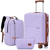 Eeeza Carry On Luggage Set Suitcase 3 Piece,Purple (20"/BP/TB) | Lightweight Durable ABS Hardshell,360&deg; Spinner Wheels,TSA Lock,YKK Zipper,22x14x9 Airline Approved for family travel vacation