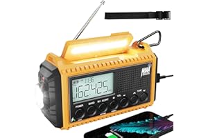 ROCAM 5000 Emergency Weather Radio- Portable Radio AM/FM/SW/NOAA with USB Charger, Rechargeable Battery Powered Solar/Hand Crank Radio with Flashlight, Large Backlit LCD Display, Headphone Jack, SOS Alarm