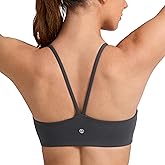CRZ YOGA Butterlift Double Lined V Back Sports Bras for Women - Scoop Neck Spaghetti Strap Wireless Yoga Top Non Padded