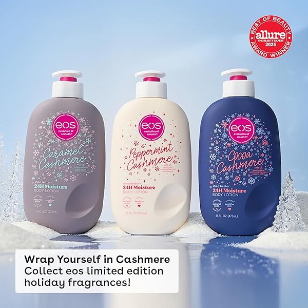 EOS SHEA BETTER HOLIDAY BODY LOTION, PEPPERMINT CASHMERE, LIMITED EDITION SKIN CARE, 24-HOUR MOISTURE, BODY LOTION FOR WOMEN, VEGAN, 16 FL OZ