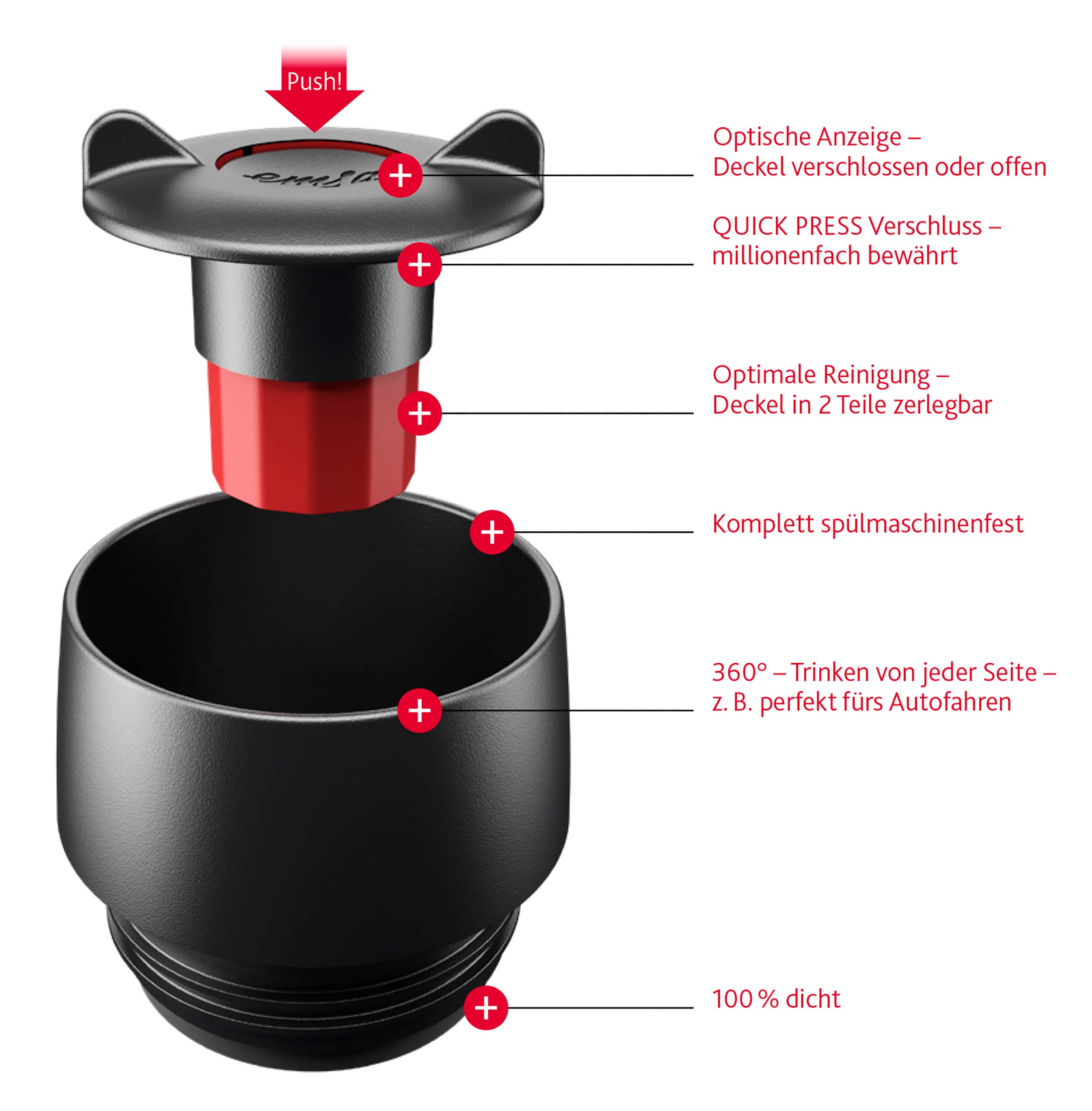Emsa Travel Mug Classic Grande Thermobecher, 500 ml, Isolierbecher hält 6h heiß, 12h kalt, auslaufsicher, Quick-Press-Verschluss, 360 Grad-Trinköffnung, Kaffeebecher to go, Schwarz, 515615