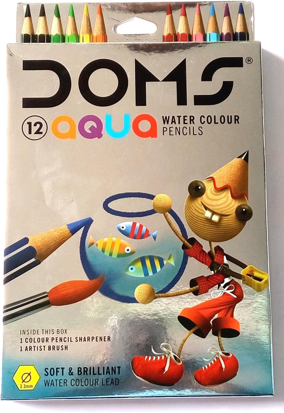 12 Doms Aqua Hexagonal Watercolour Pencils Premium Water Soluble Art
