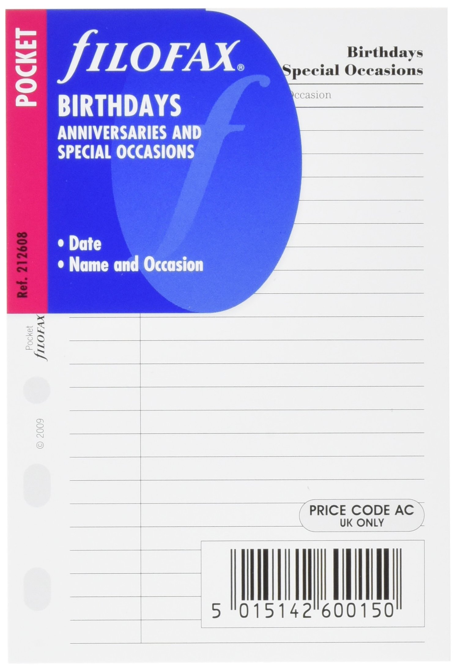 Filofax Pocket Birthdays/ Anniversaries/ Special Occasions