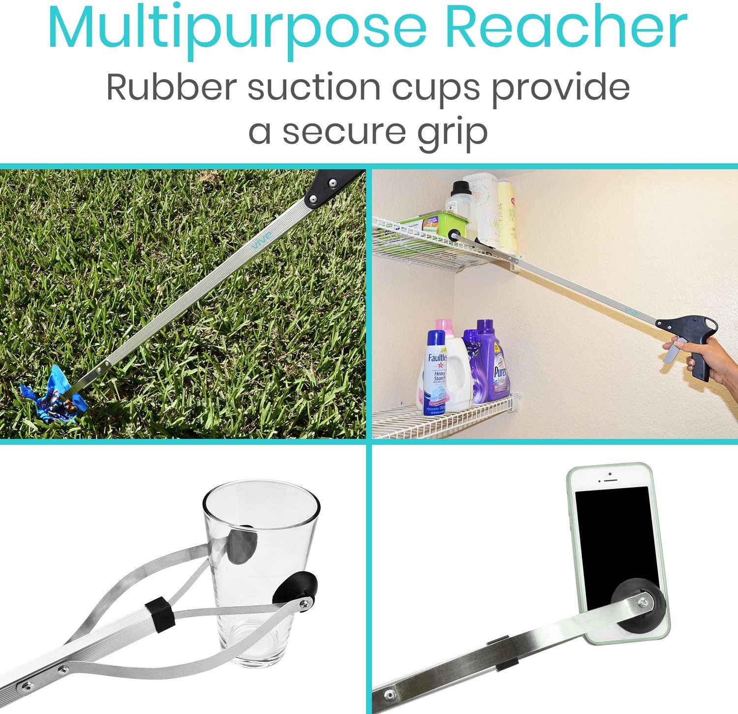 Vive Suction Cup Reacher Grabber - 32" Heavy Duty Mobility Grip Hand Aid - Handle Tool Light Bulb Remover, iPad Pickup, Long Handled Trash Litter Picker, Garbage Garden Nabber Extender Arm: Home Improvement