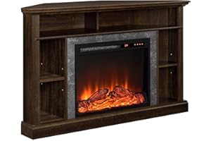 Ameriwood Home Overland Corner Fireplace TV Stand for TVs up to 50 Inch, Replaceable Electric Fireplace Insert Heater, Remote Control, Timer, Realistic Log and Flame Effect, Espresso