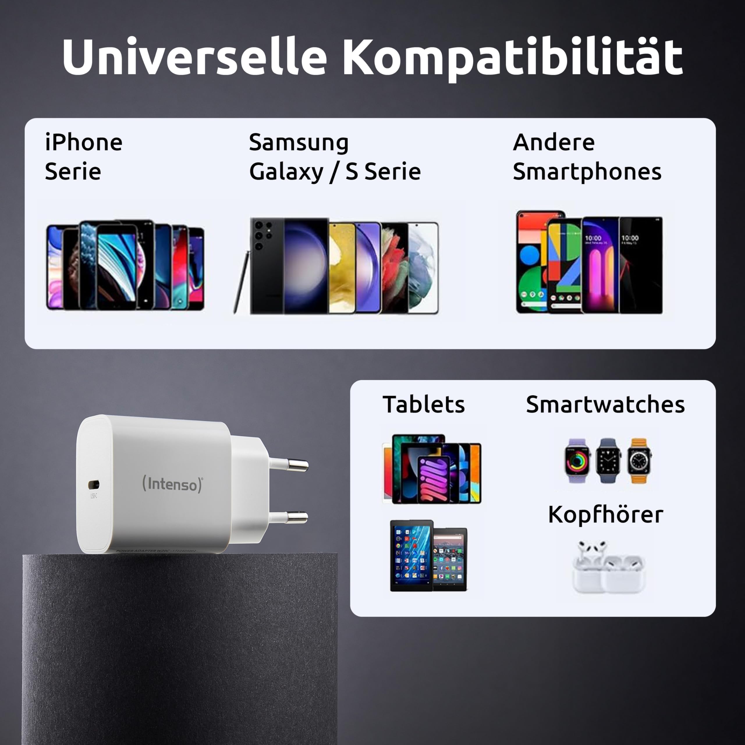 Intenso 20W USB-C Ladegerät mit Power Delivery (PD 3.0) & PPS – Schnellladegerät mit EU-Stecker – USB-C Netzteil kompatibel mit iPhone 15/16/17, Samsung Galaxy, Google Pixel, weiß 4