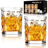 FrutPunch 9.5OZ Whiskey Glasses Set of 2，Old Fashioned Glass for Scotch, Bourbon, Rum, Liquors and Cocktail Drinks Unique Whiskey Glasses Gift for Men and Dad, Christmas