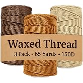 Waxed Thread 3X Wax Thread, 65 Yardx0.8mm Wax String, 150D Waxed Leather String in Cream, Tan and Brown, Perfect Dream Catcher Supplies