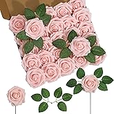 DuHouse 25Pcs Artificial Roses Flowers Fake Roses with Stems Real Touch Foam Flowers for DIY Wedding Bouquet Party Centerpiece Floral Arrangement Party Home Decor(Blush)