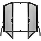 Single Panel Fireplace Screen with Magnetic Doors, Nouetele Minimalist One Piece Fire Screens for Fireplace Outdoor and Livin