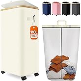 Laundry Basket with Wheels, 110L Large Rolling Laundry Hamper for Dorm | Clothes Hampers for Laundry with Inner Bag, Collapsible Dirty Clothes Hamper for Bedroom, Bathroom, Laundry Room