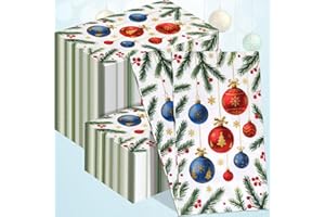 170 Pcs Christmas Paper Napkins Disposable Guest Napkins 2 Ply Decorative Christmas Balls Holiday Xmas Dinner Hand Napkin for