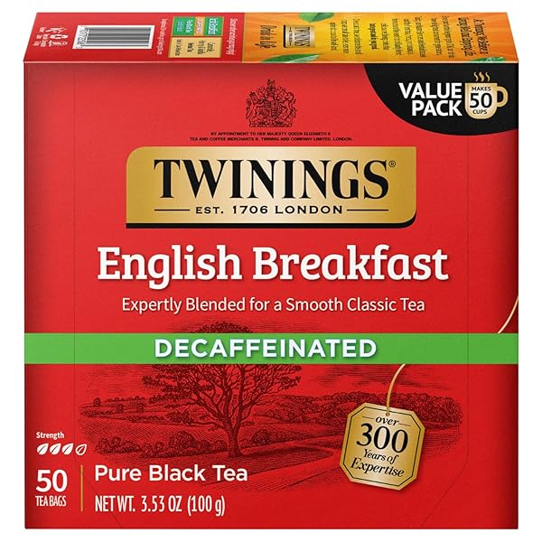 TWININGS ENGLISH BREAKFAST TEA, DECAFFEINATED BLACK TEA – LIVELY AND REFRESHING DECAF TEA BAGS INDIVIDUALLY WRAPPED, 50 COUNT
