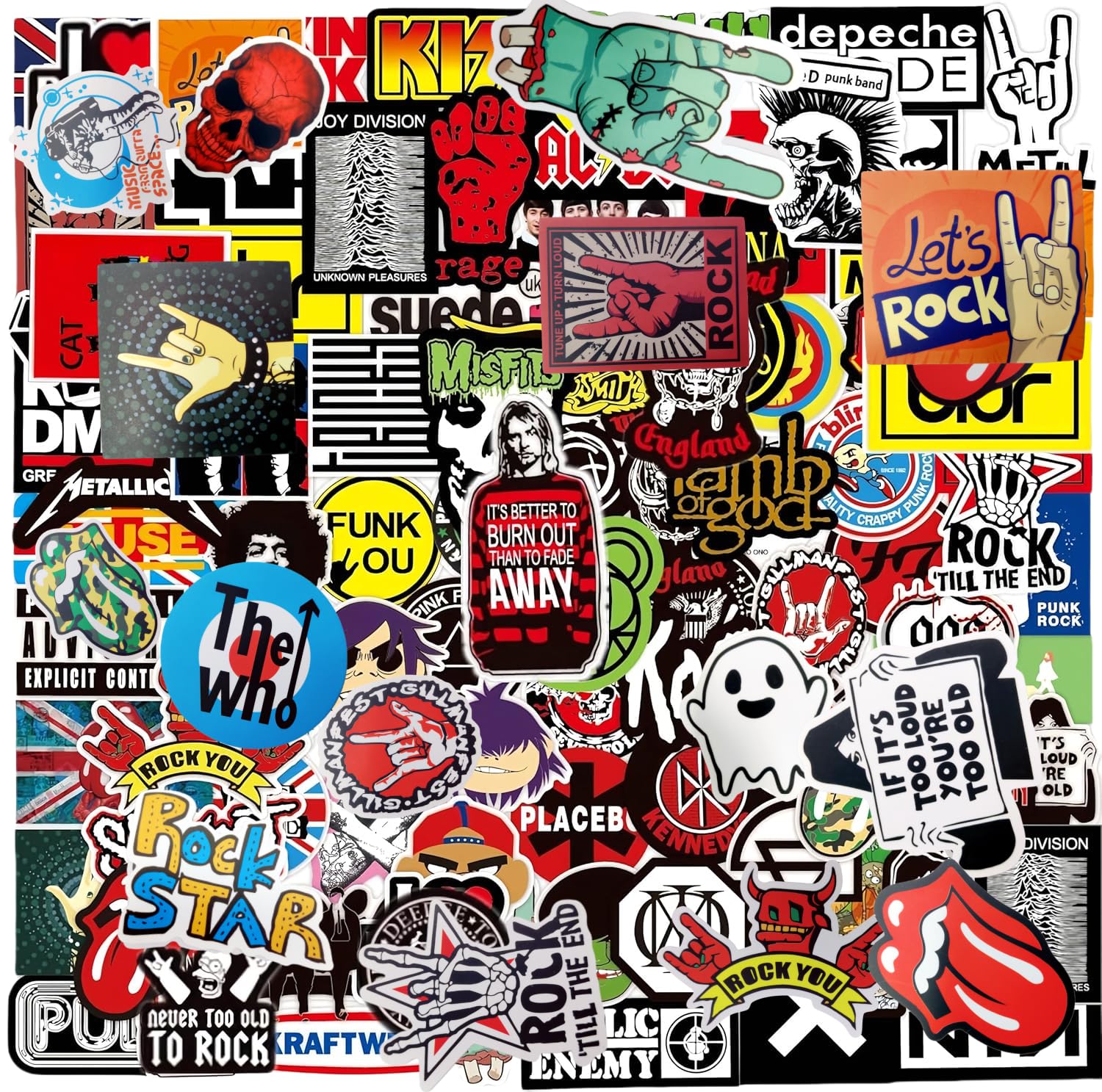 Rock and Roll 100PCS Trendy Music Band Stickers Packs for Adults Teens, Vinyl Waterproof Cool Punk Stickers Graffiti Decals for Skateboard, Computer, Scooter, Laptop, Snowboard, Guitar — image 1