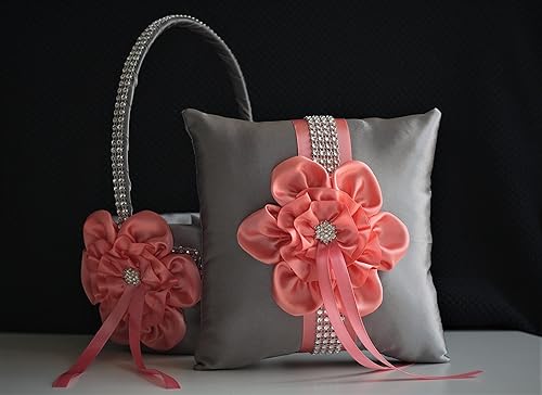 Amazon Com Gray Flower Girl Basket Gray Coral Bearer Gray