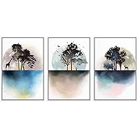 SIGNWIN 3 Piece Framed Canvas Wall Art Trees and Abstract Moon Landscape Canvas Prints Home Artwork Decoration for Living Room,Bedroom - 16