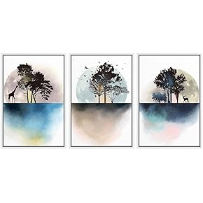 SIGNWIN 3 Piece Framed Canvas Wall Art Trees...
