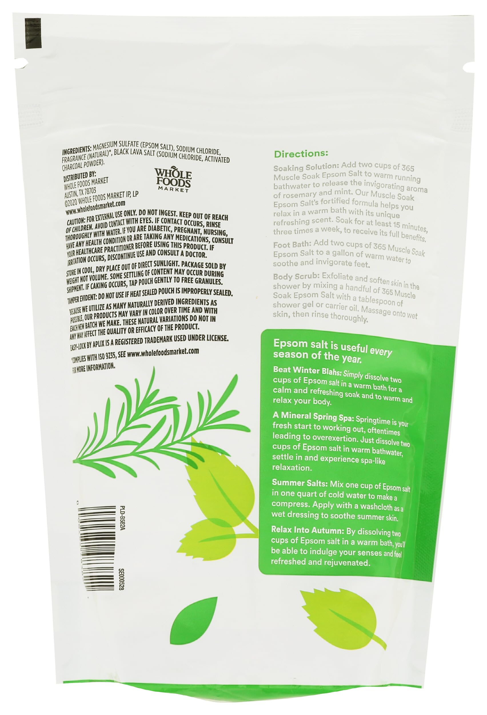 365 by Whole Foods Market, Epsom Salt Muscle Soak, Made with Activated Charcoal & Essential Oils, 48 Ounce