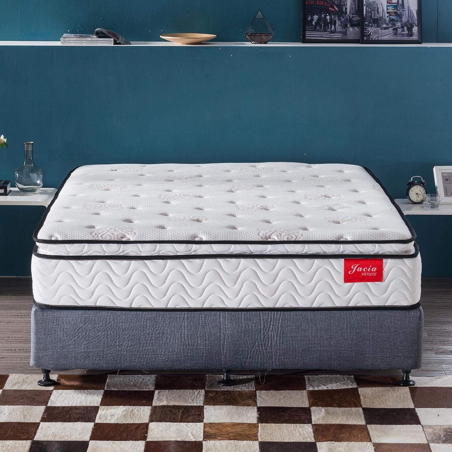 Jacia House Queen Mattress 11.4 Inch Pillow Top Pocket Spring Hybrid Mattress, Memory Foam Innerspring Firm Bed in a Bag