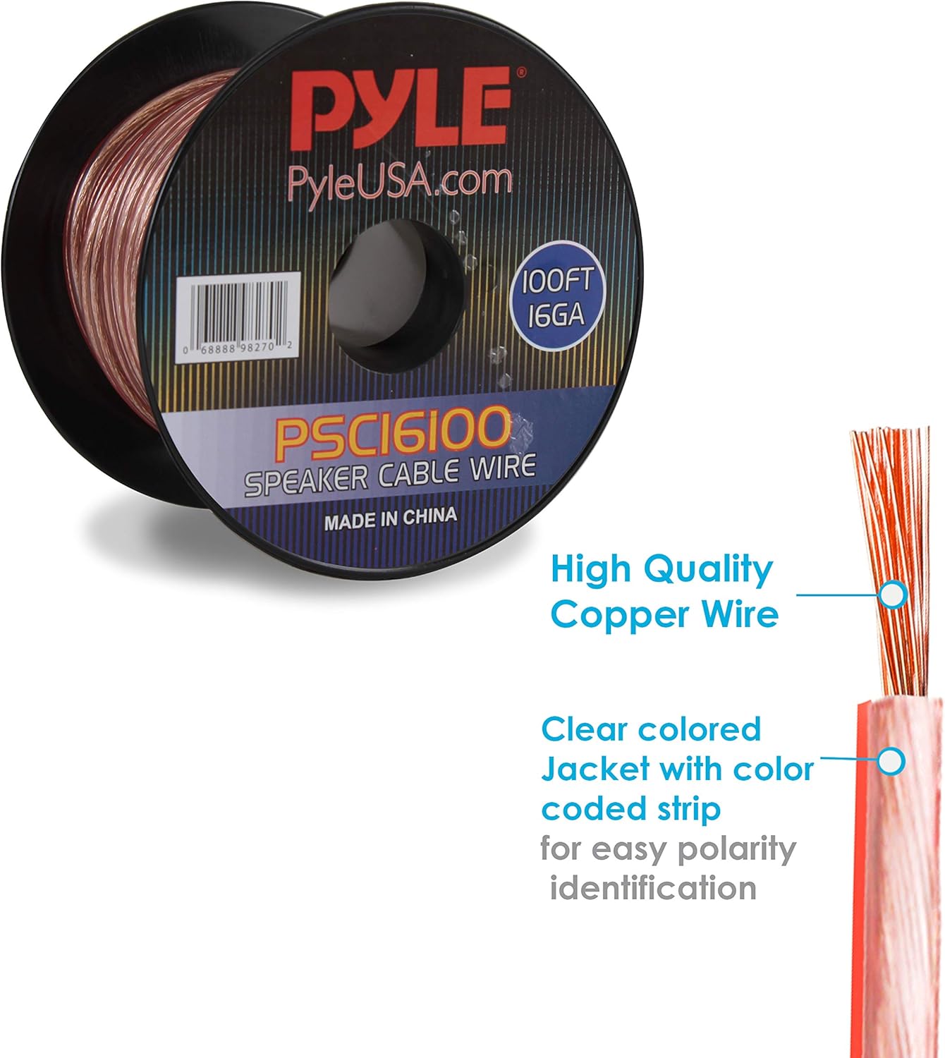 Speaker Zip Wire - 2 Tone Color Multi-Purpose 16 Gauge Audio Wire, 100 ft. Spool of Speaker Cable for Home Entertainment & Hi-Fi Systems - Pyle PSC16100: Home Audio & Theater