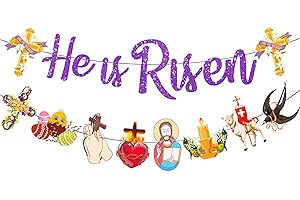 iPartycool 16pcs Easter Decorations,Glitter He is Risen Easter Banner, Easter Garland Religious Easter Decorations, Easter Decorations for the Home Wall Door Decor Church Christian Easter Decorations