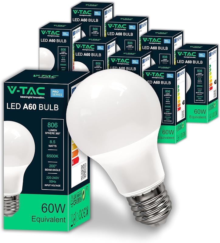 10x Lampadine LED E27 - [ Alta Efficienza 8,5W ] - A60 - (Equivalenti a 60W) - Lampadine di Nuova Generazione a Risparmio Energetico - 806 Lumen - Luce Bianca Fredda 6500K