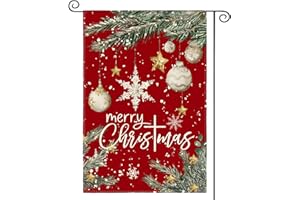 AVOIN colorlife Merry Christmas Garden Flag 12x18 Inch Double Sided Outside, Ornament Baubles Winter Holiday Yard Outdoor Flag Red
