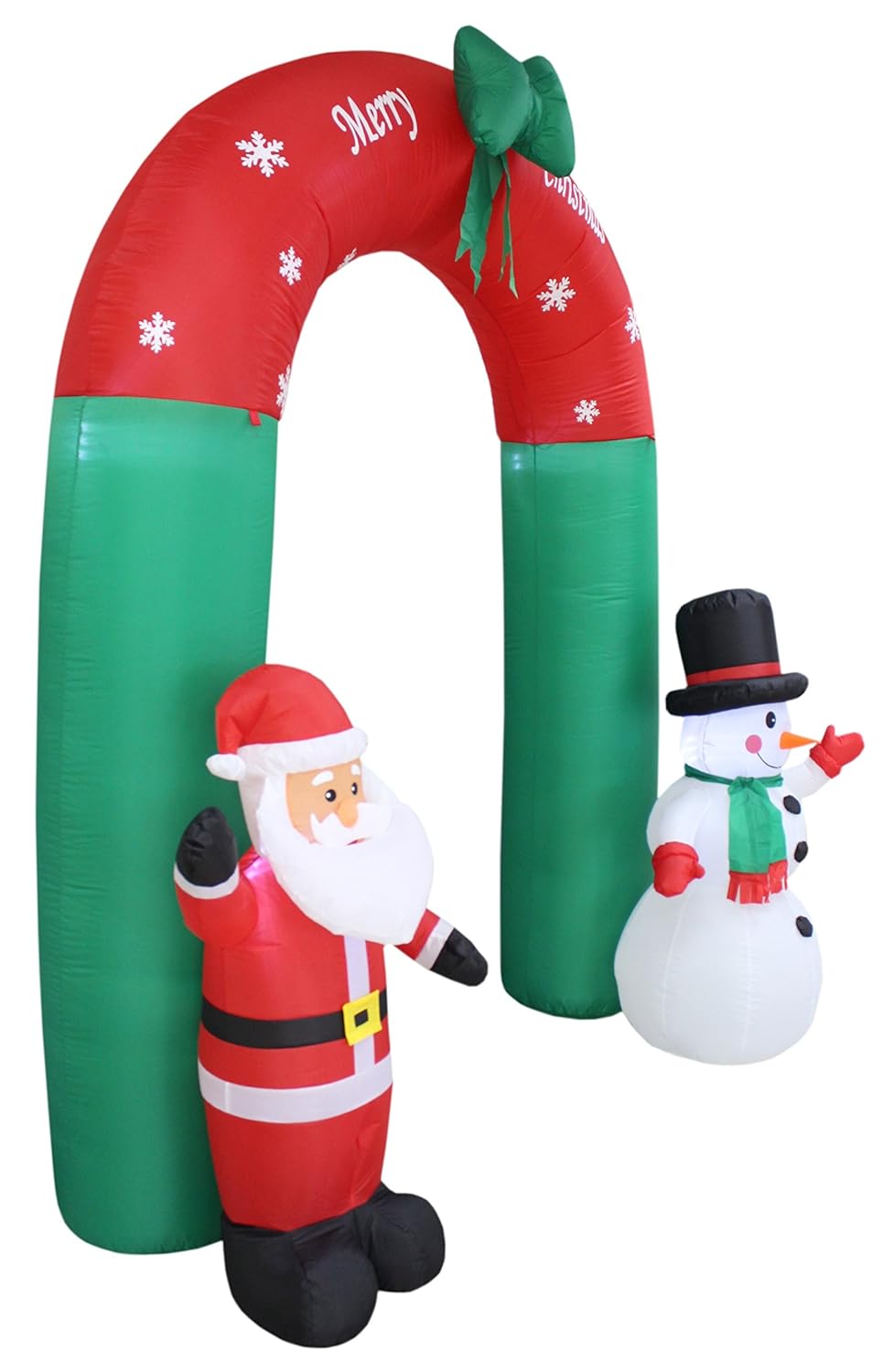 8 Foot Tall Lighted Christmas Inflatable Santa and Snowman Archway with Bow LED Yard Art Decoration