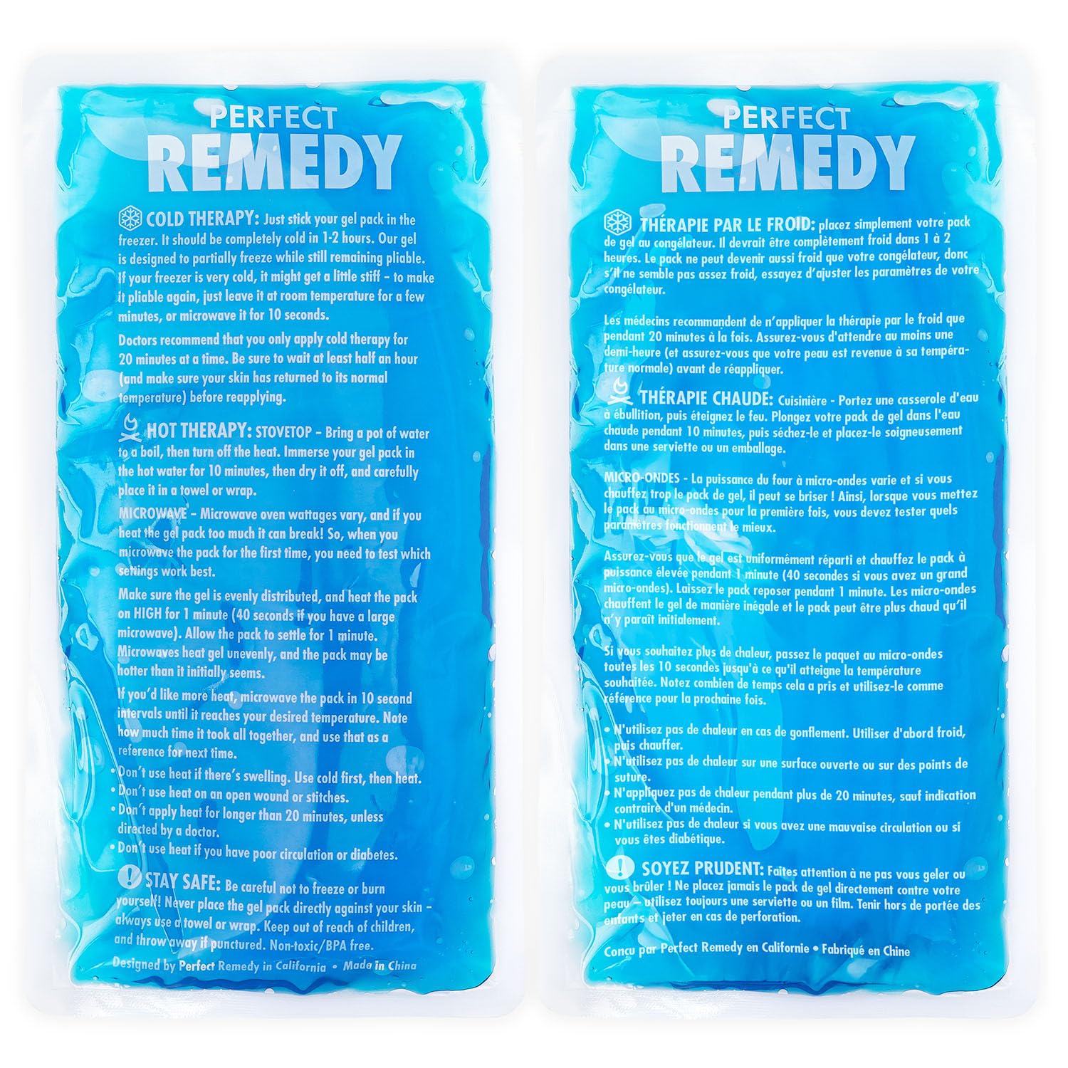 Perfect Remedy 2-Pack Gel Ice Packs for Injuries Reusable, Hot & Cold Pack That’s Durable, Soft & Flexible, Fast Relief & Recovery (Blue, Reg 2PK)