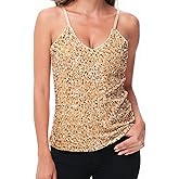Anna-Kaci Womens Sleeveless Sequin Tops V Neck Sparkle Spaghetti Strap Cami Tank Top Shirt