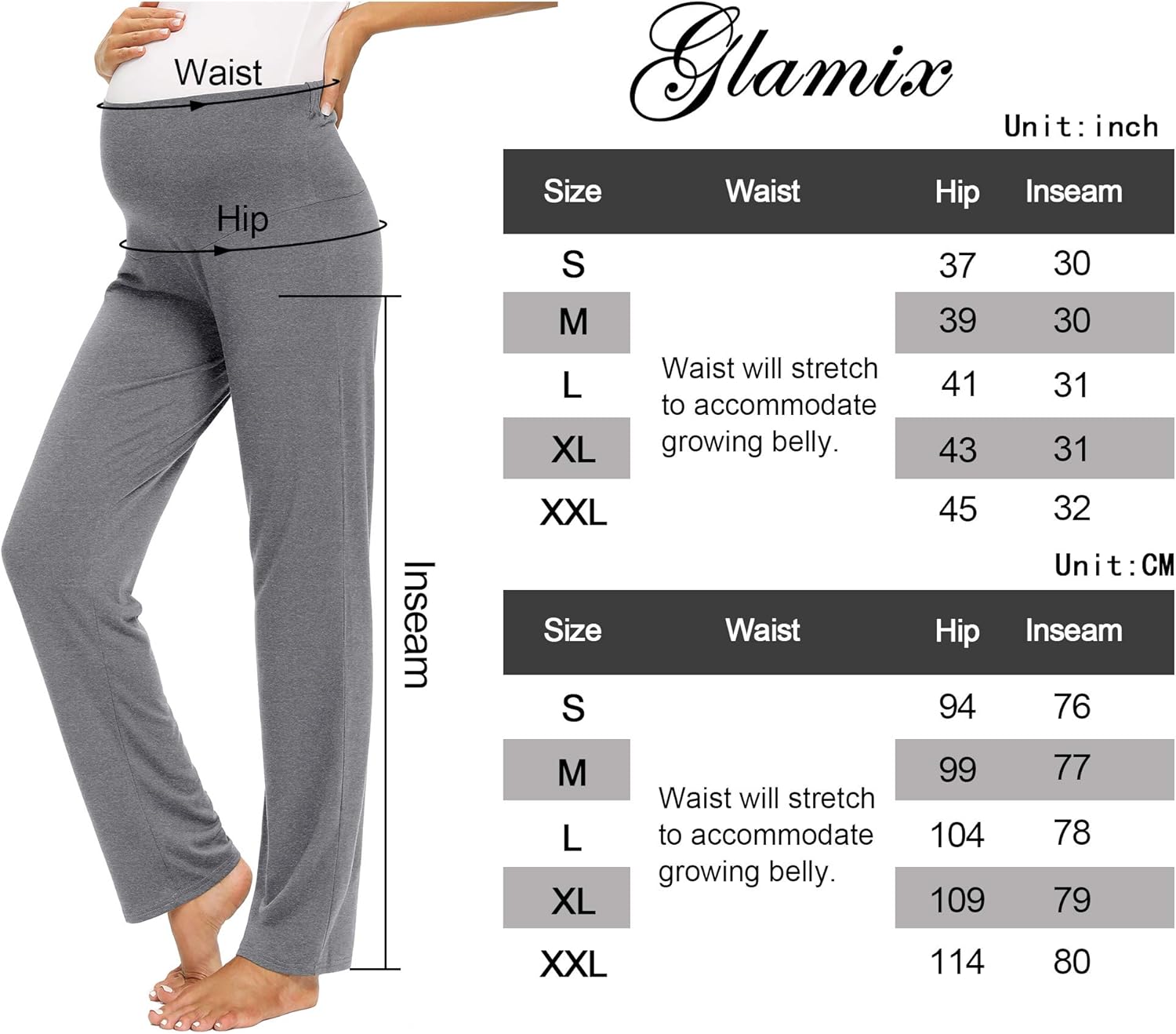 GLAMIX Women's Maternity Lounge Pants Over Belly Sweatpants Pregnancy Soft Pajama Yoga Work Long Pants at  Women’s Clothing store