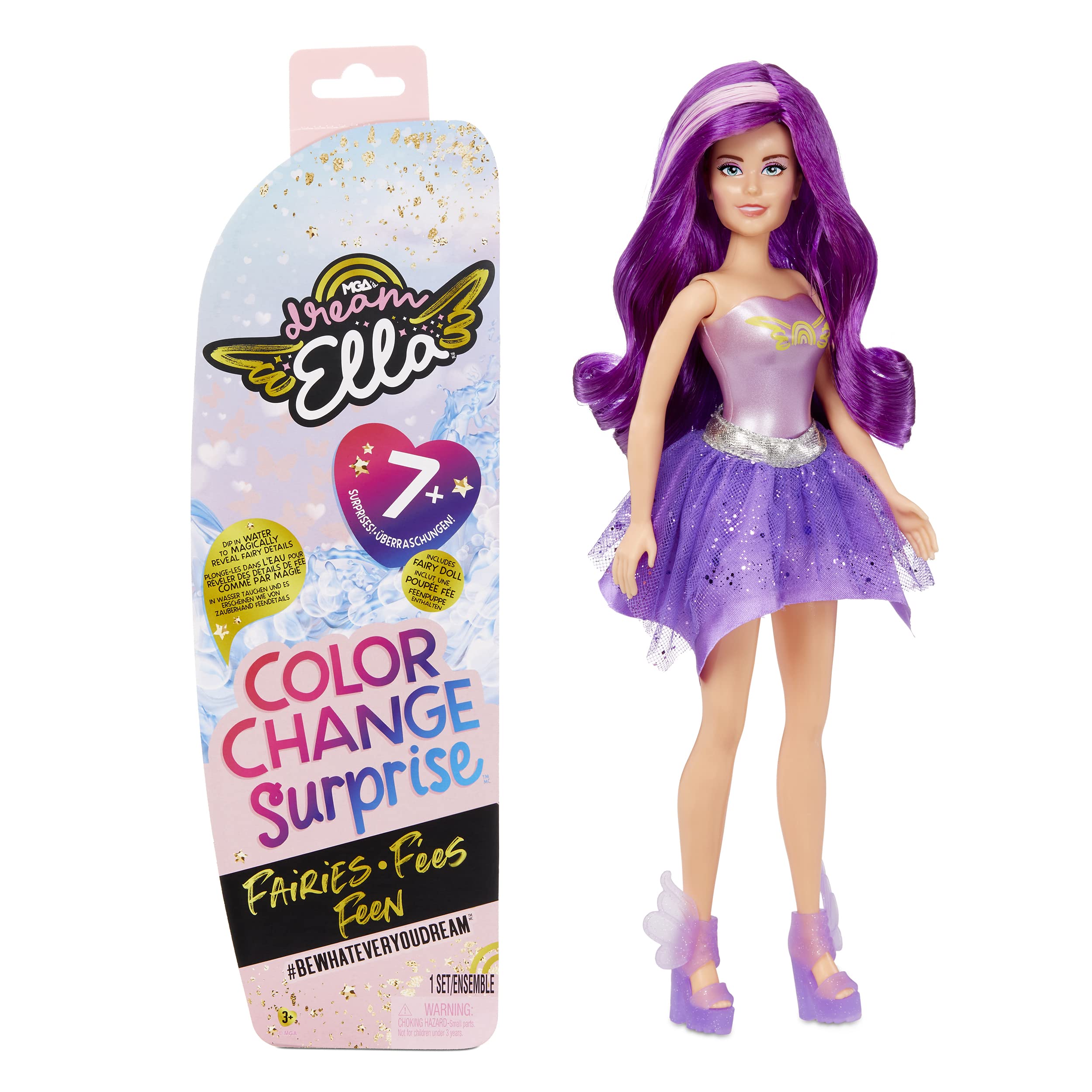 MGA Dream Ella: Color Change Surprise - Collectable Colour-changing Fairy Doll Toy - Includes Wig, Skirt, Boots & More