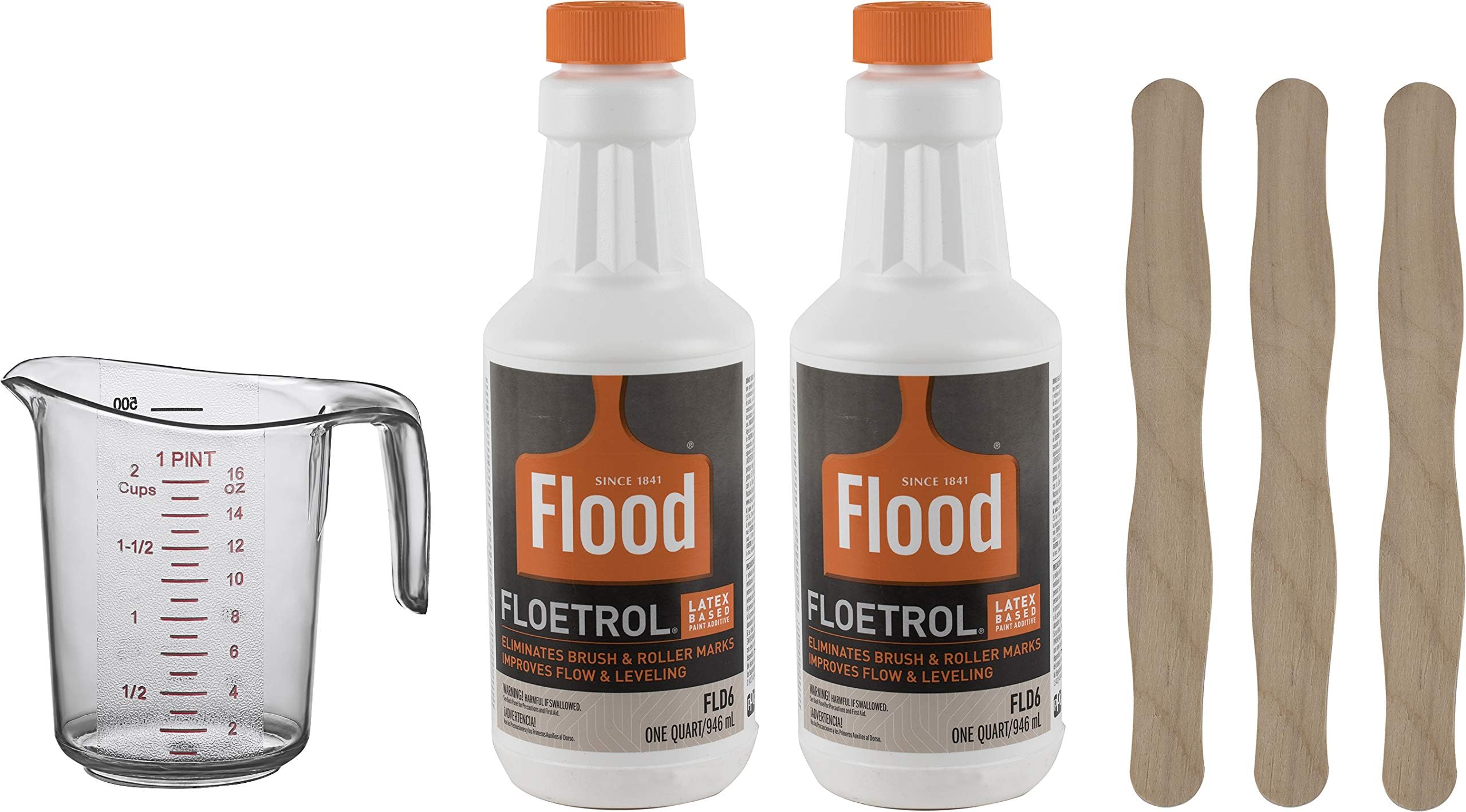 Art Bundle- 2 Quarts Flood/PPG FLD6-04 Floetrol Paint Additive, 1 Pint Measuring Cup with Handle, 3 Mixing Sticks