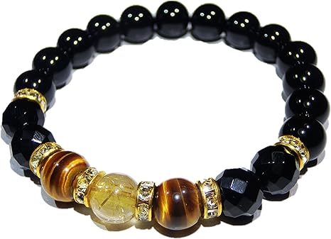 Amazon Co Jp 金運 金運 一人勝ちブレス ゴールドルチルクォーツ タイガーアイ パワーストーン ブレスレット メンズ 天然石 a 浄化セット さざれ石 水晶 叶石 メンズl 約19cm 体格がよく 手首が太い男性用 ホーム キッチン
