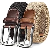 KEMISANT Men's Golf Belt 2 Pack-Braided Woven Stretch Belt for Gift Men Casual Jeans Sports Work 1 3/8"