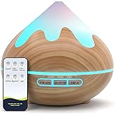 GLOXA 500ML Essential Oil Diffuser, Aromatherapy Diffuser with Remote Control, Multifunctional Air Diffusers for Home Office Room, Fragrance Aroma Diffuser with 7 Color LED & 2 Mist Mode, Brown