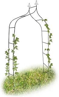 Relaxdays Rosenbogen Metall, wetterfest, romantischer Rankenbogen, Deko-Spitzen, HxBxT 255 x 140 x 38 cm, dunkelgrün